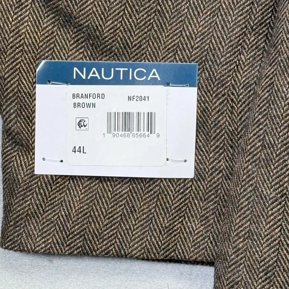 Nautica Men's Modern-Fit Solid Herringbone Tweed Sport Coat Brown 44L $295